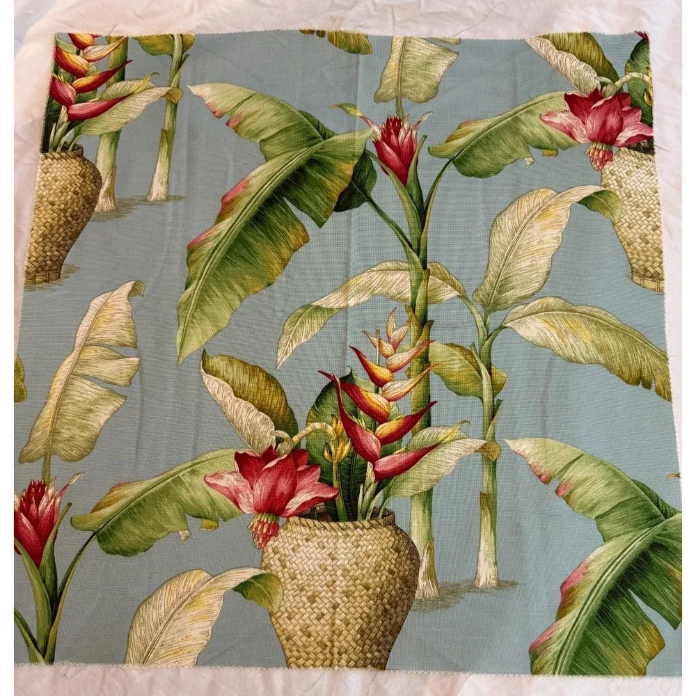New Jungle on Blue Tropical Plants Fabric 25